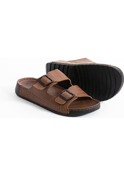 Erkek Ortopedik Günlük Deri (Suni) Çift Tokalı Rahat Dikişli Içeri Dışarı Terlik modelleri