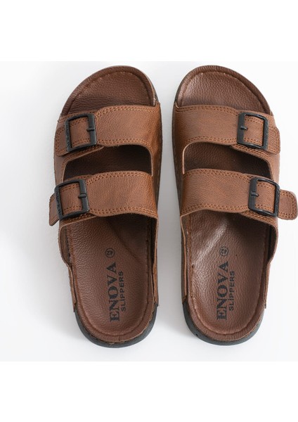 Erkek Ortopedik Günlük Deri (Suni) Çift Tokalı Rahat Dikişli Içeri Dışarı Terlik indirimleri