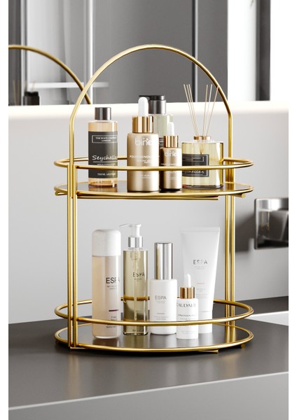 Iki Katlı Banyo Düzenleyici Takı ve Kozmetik Rafı 40CM