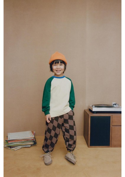 Erkek Çocuk Pamuklu Kahverengi Checkered Desenli Eşofman Altı – Rahat Elastik Bel fırsatları