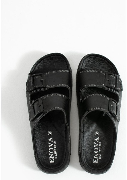 Erkek Ortopedik Günlük Deri (Suni) Çift Tokalı Rahat Dikişli Içeri Dışarı Terlik indirimleri