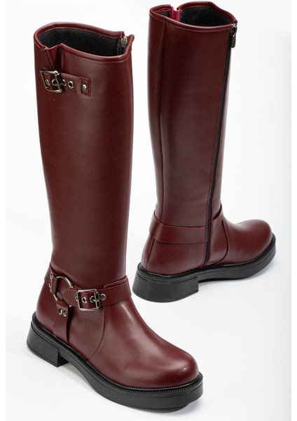 ZPİN-312 Premium Bordo Toka Aksesuarlı Fermuarlı Günlük Kadın Çizme fiyatları