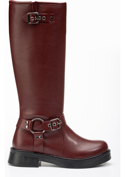 ZPİN-312 Premium Bordo Toka Aksesuarlı Fermuarlı Günlük Kadın Çizme fırsatları