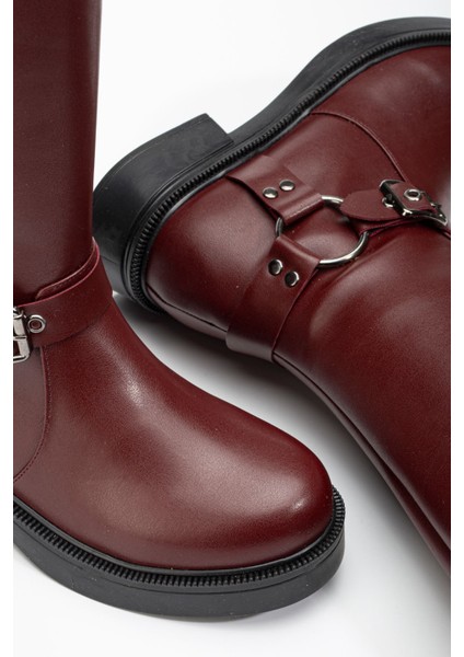 ZPİN-312 Premium Bordo Toka Aksesuarlı Fermuarlı Günlük Kadın Çizme indirimleri