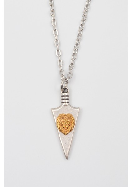 Ok Ucu Aslan Kolye - Düz Ezme İthal Zincirli Unisex Gümüş Kaplama Kolye - 60 cm