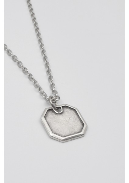 Sekizgen Geometrik Kolye - Düz Ezme İthal Zincirli Unisex Gümüş Kaplama Kolye - 60 cm fiyatları