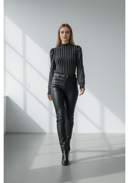 Bayan Siyah Simli Çizgili Bluz fiyatları