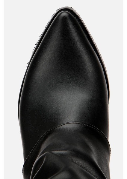 Kadın Siyah Tokalı Diz Altı Kalın Topuklu Çizme