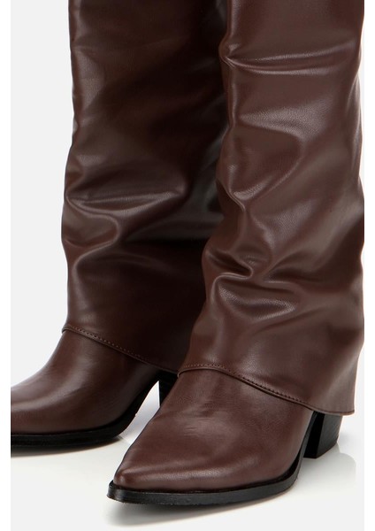 Kadın Kahverengi Tokalı Diz Altı Kalın Topuklu Çizme indirimleri