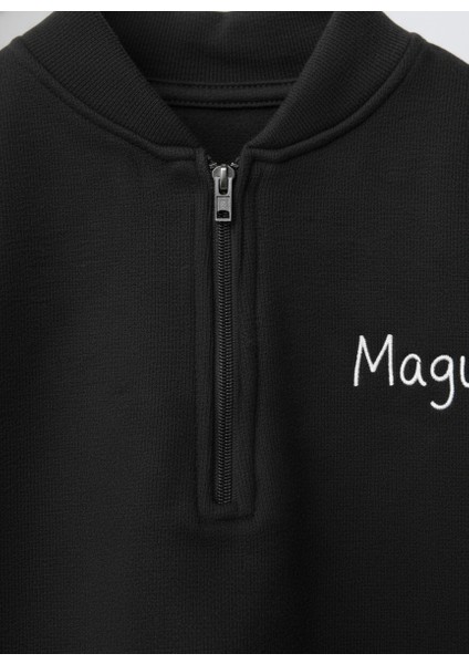 Erkek Çocuk Pamuklu Siyah Fermuarlı Sweatshirt & Jogger Eşofman Takım modelleri