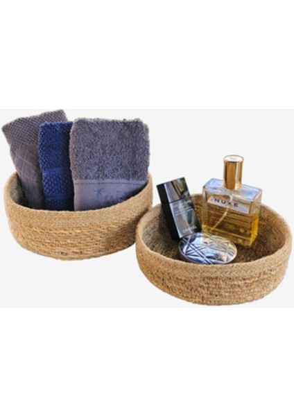 Haki Hasır Banyo Havlu Sepeti Çiftli Set, Şık ve Kullanışlı Ev Dekorasyonu
