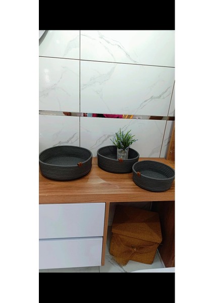 3'lü Banyo Aksesuar Sepet Seti, Şık Gri Renkli, Düzen ve Pratiklik Sağlar modelleri