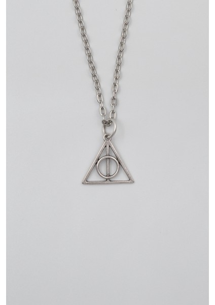 Minimal Harry Potter Ölüm Yadigarları Düz Ezme Zincir Kolye - Antik Gümüş Kaplama - Kadın Erkek - 60 cm