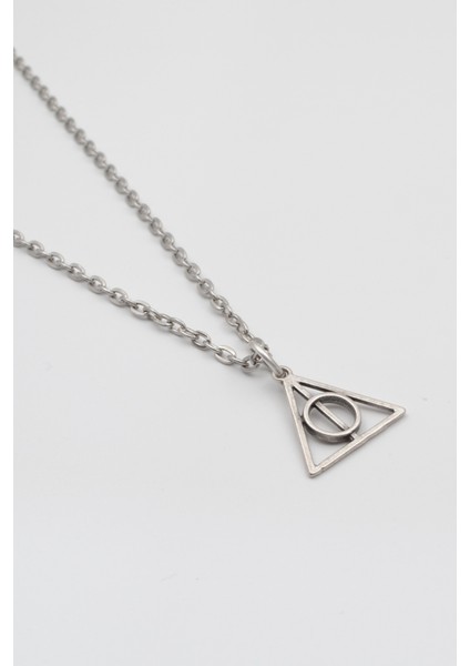 Minimal Harry Potter Ölüm Yadigarları Düz Ezme Zincir Kolye - Antik Gümüş Kaplama - Kadın Erkek - 60 cm fiyatları