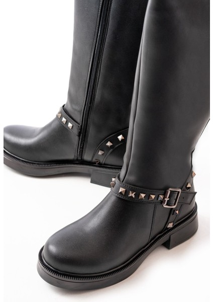 ZRİN-307 Siyah Düz Topuklu Günlük Premium Kadın Binici Çizme modelleri