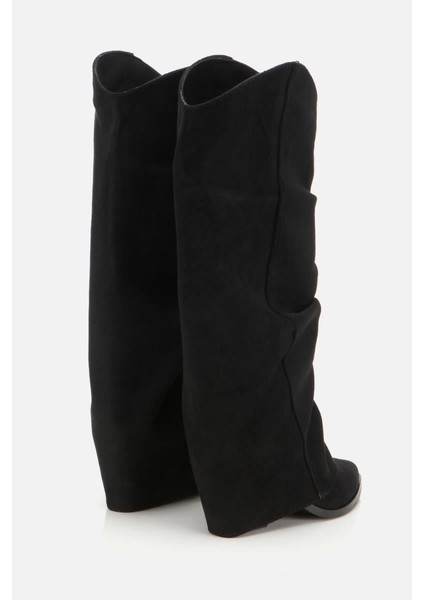 Kadın Süet Siyah Dikiş Detaylı Western Kalın Topuklu Çizme modelleri