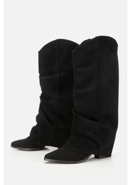 Kadın Süet Siyah Dikiş Detaylı Western Kalın Topuklu Çizme fırsatları