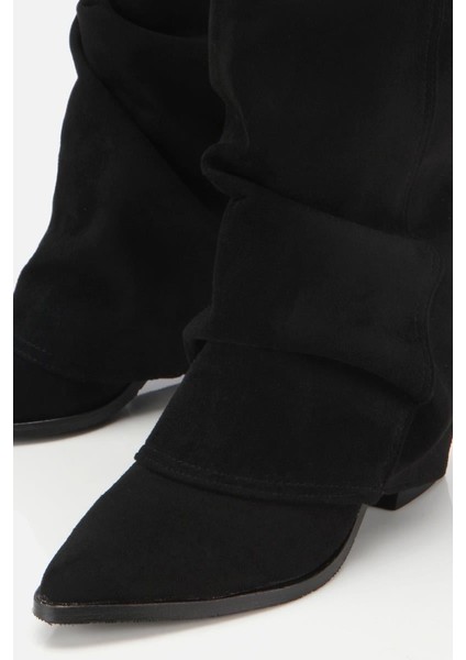 Kadın Süet Siyah Dikiş Detaylı Western Kalın Topuklu Çizme indirimleri