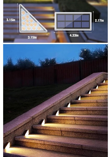 Buffer® 8 Adet Üçgen Güneş Enerjisi ile Şarj Olan Dış Mekan Solar Basamak Köşe Lambası