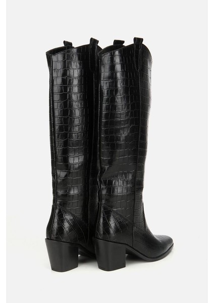 Kadın Siyah Kroko Desenli Kovboy Topuklu Çizme fırsatları