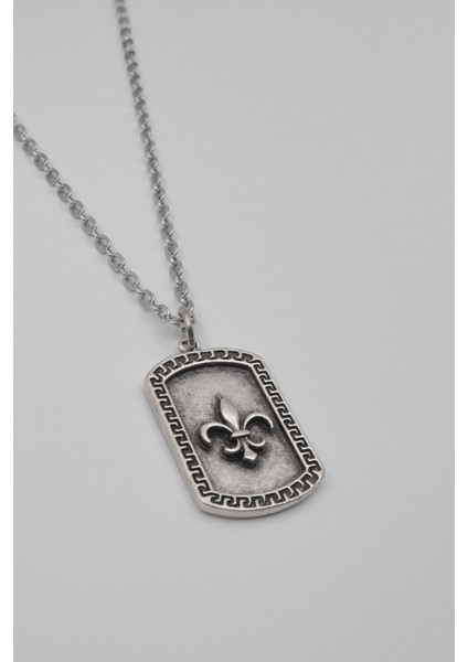 Fleur-de-lis Zambak Künye Kolye - Düz Ezme İthal Zincirli Unisex Gümüş Kaplama - 60 cm fiyatları