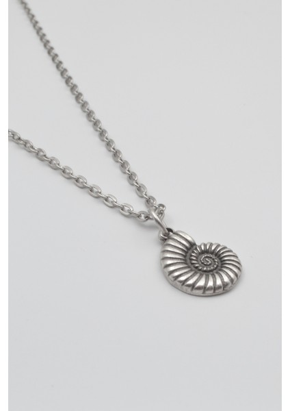 Spiral Deniz Kabuğu Kolye UcDüz Ezme Zincir Kolye - Antik Gümüş Kaplama - Kadın Erkek - 60 cm fiyatları