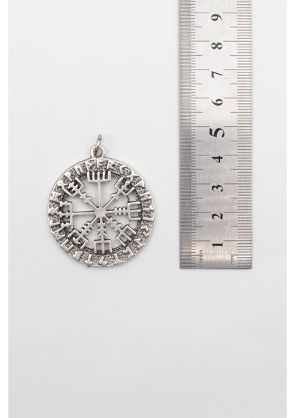 Viking Pusula Kolye (Vegvisir) - Düz Ezme İthal Zincirli Unisex Gümüş Kaplama - 60 cm modelleri