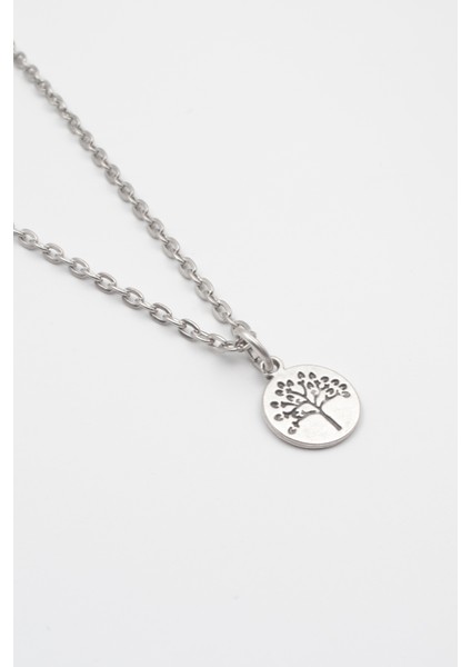Yuvarlak Hayat Ağacı Düz Ezme Zincir Kolye - Antik Gümüş Kaplama - Kadın Erkek - 60 cm fiyatları