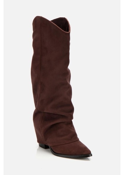 Kadın Süet Kahverengi Dikiş Detaylı Western Kalın Topuklu Çizme fiyatları