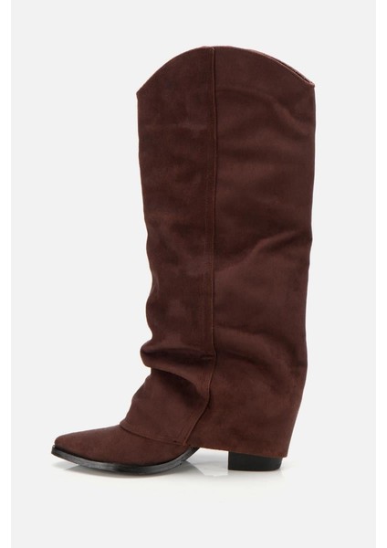 Kadın Süet Kahverengi Dikiş Detaylı Western Kalın Topuklu Çizme fırsatları