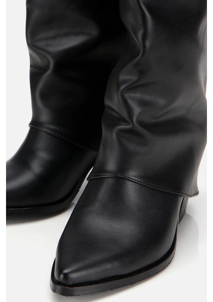 Kadın Siyah Tokalı Diz Altı Kalın Topuklu Çizme fırsatları