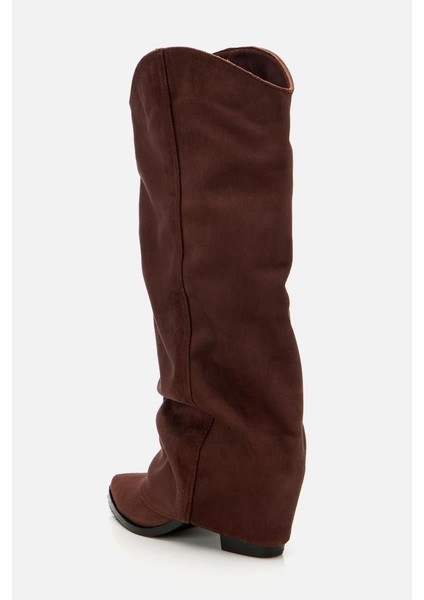 Kadın Süet Kahverengi Dikiş Detaylı Western Kalın Topuklu Çizme indirimleri