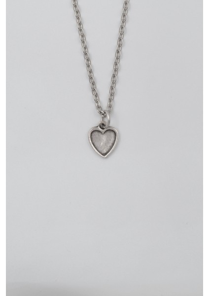 Minimalist Kalp Düz Ezme Zincir Kolye - Antik Gümüş Kaplama - Kadın Erkek - 60 cm