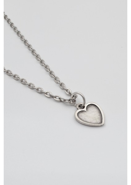 Minimalist Kalp Düz Ezme Zincir Kolye - Antik Gümüş Kaplama - Kadın Erkek - 60 cm fiyatları