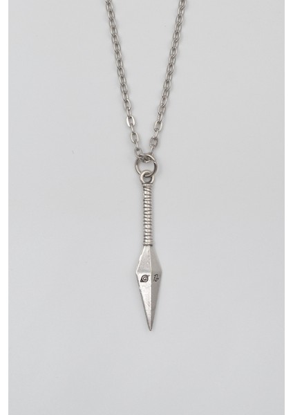 Anime Ninja Kunai Düz Ezme Zincir Kolye - Antik Gümüş Kaplama - Kadın Erkek - 60 cm