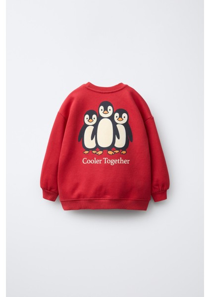 Erkek Çocuk Pamuklu Kırmızı Penguen Baskılı Sweat & Siyah Eşofman Takım – Oversize fırsatları