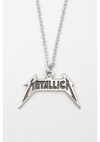 Metallica Yazılı Kolye - Düz Ezme İthal Zincirli Unisex Gümüş Kaplama - 60 cm