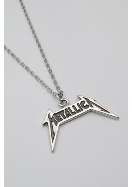 Metallica Yazılı Kolye - Düz Ezme İthal Zincirli Unisex Gümüş Kaplama - 60 cm fiyatları