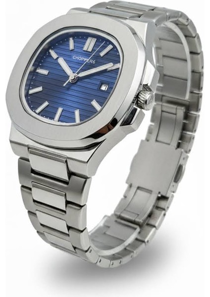 Patek Model Çelik Lacivert Kadran Erkek Kol Saati - Takvimli, Su Geçirmez, Kelebek Klips