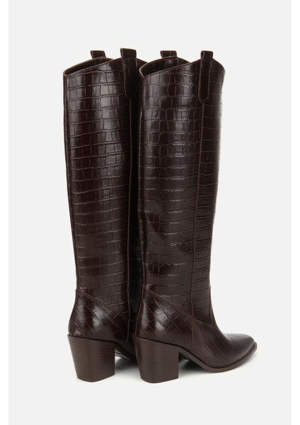 Kadın Kahverengi Kroko Desenli Kovboy Topuklu Çizme fırsatları