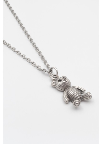 Oyuncak Ayı Düz Ezme Zincir Kolye - Antik Gümüş Kaplama - Kadın Erkek - 60 cm fiyatları