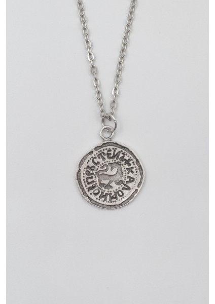 Kaloyan's Madalyon Düz Ezme Zincir Kolye - Antik Gümüş Kaplama - Kadın Erkek - 60 cm