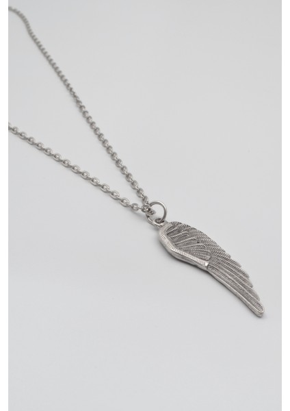 Melek Kanadı Düz Ezme Zincir Kolye - Antik Gümüş Kaplama - Kadın Erkek - 60 cm fiyatları