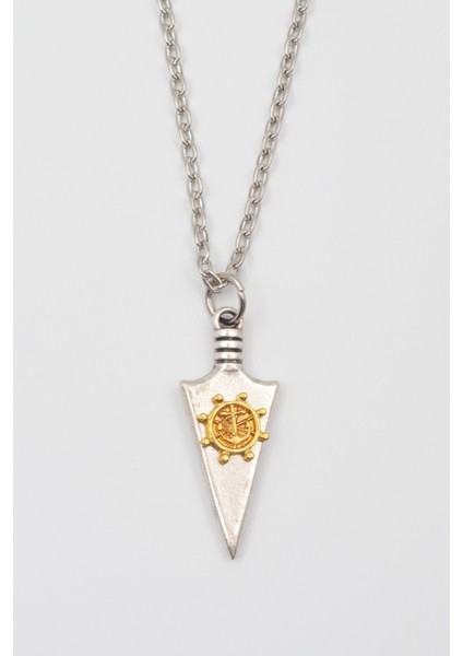 Ok Ucu Gemici Dümeni Kolye - Düz Ezme İthal Zincirli Unisex Gümüş Kaplama Kolye - 60 cm