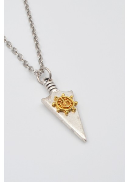 Ok Ucu Gemici Dümeni Kolye - Düz Ezme İthal Zincirli Unisex Gümüş Kaplama Kolye - 60 cm fiyatları