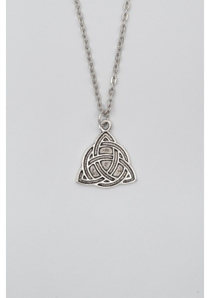 Triquetra - Kelt Düğümü Düz Ezme Zincir Kolye - Antik Gümüş Kaplama - Kadın Erkek - 60 cm