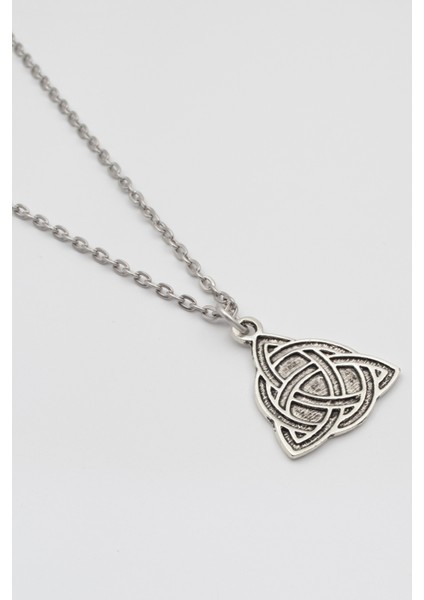 Triquetra - Kelt Düğümü Düz Ezme Zincir Kolye - Antik Gümüş Kaplama - Kadın Erkek - 60 cm fiyatları