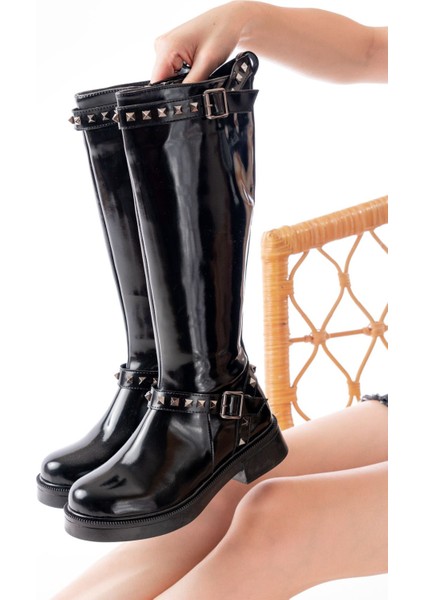 ZRİN-307 Siyah Rugan Düz Topuklu Günlük Premium Kadın Binici Çizme fiyatları