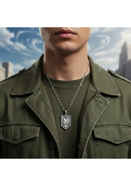 Anime Attack On Titan Sina Gümüş Kaplama Düz Zincir Kolye
