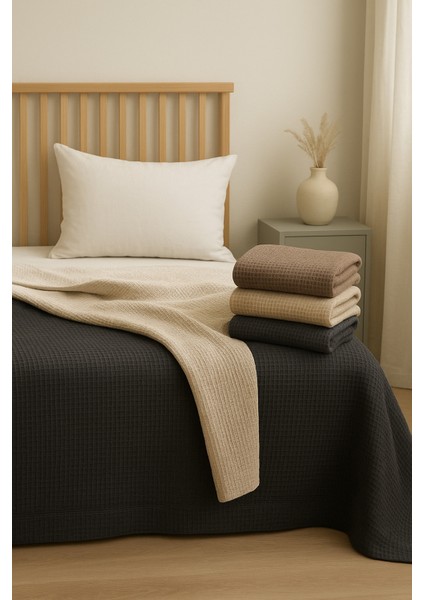 %100 Pamuklu Çift Kişilik Yatak Örtüsü Pike, Petek Desen Kapiçino Renkli Pike fiyatları